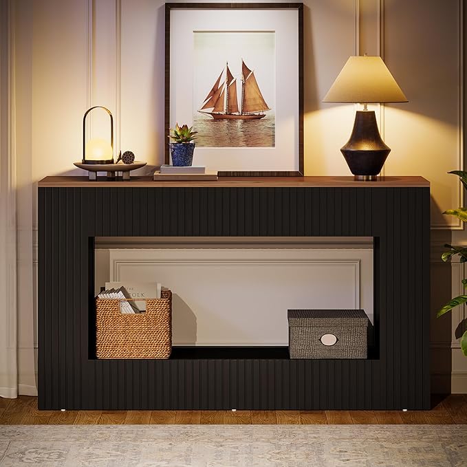 Tribesigns Modern Console Table, 55-Inch Wood Entryway Table with Storage, Narrow Long Sofa Table Behind Couch Table for Living Room, Foyer, Hallway, Black