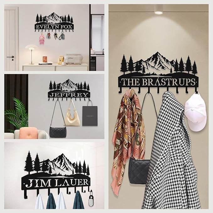 Personalized Key Hooks for Wall,Custom Name Lofty Mountain Key Holder Wall Mounted,Fashion Coat Rack,Metal Key Hanger with Hooks,Key Rack Organizer for Entryway,Hallway,Doorway