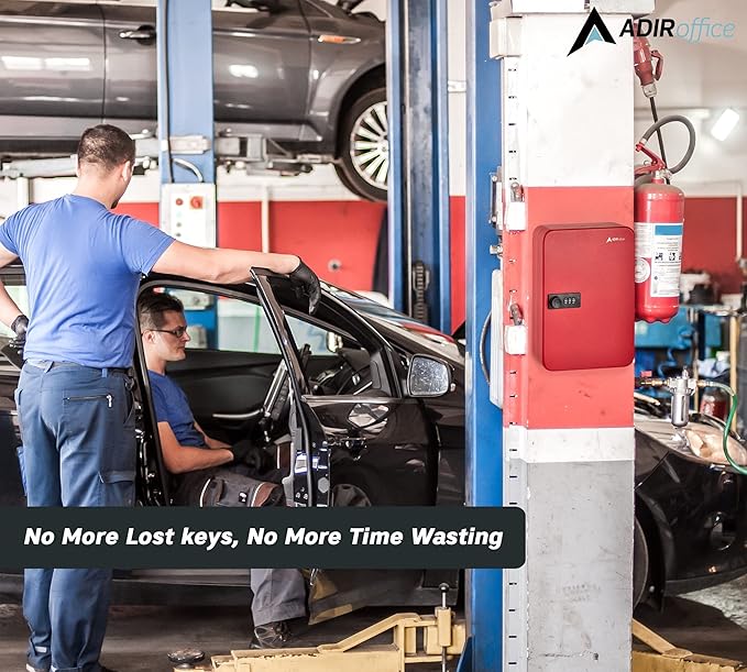 AdirOffice Key Lock Box – 48 Key Hooks Wall Mounted Key Cabinet Lock Box, Car Keys Holder Box, Lockable Key Storage Box - Metal Key Box Organizer with for Home and Office