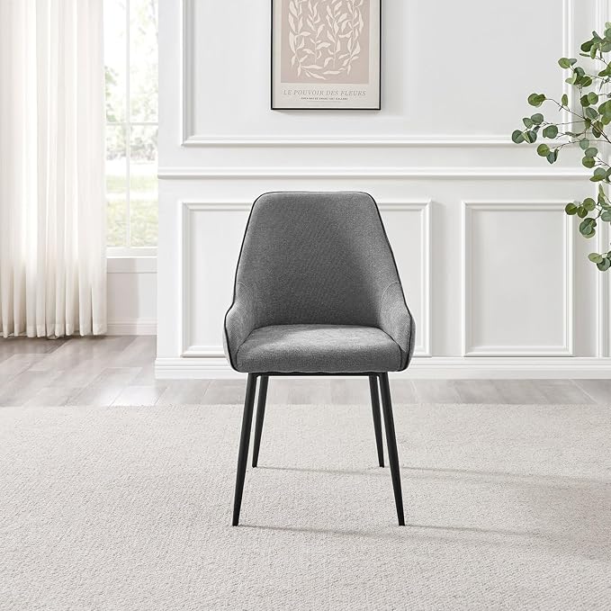 Furniturebox UK Dining Chairs - 2X Beaumont Grey Fabric Black Leg Chairs - Pair of Dining Chairs - Upholstered Polyester Chair - Modern Dining Room Furniture - Contrasting Black Piping