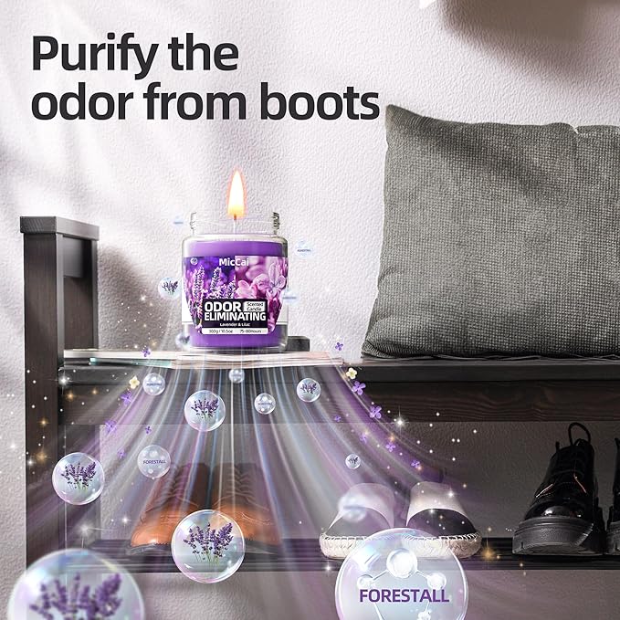 Lavender & Lilac Blossom Odor Eliminating Candles for Home Scented, Eliminates 99% of Pet, Smoke, Food and Other Smells Quickly, Highly Scented Candle, Premium Soy Candles Set for Women