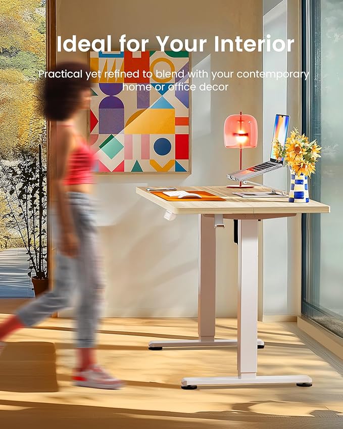 ErGear Electric Standing Desk, 44 x 24 Inches Height Adjustable Stand up Desk, Sit Stand Home Office Desk, with Two-Piece Desktop (Natural)