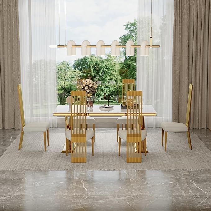 White and Gold Dining Chairs Set of 10, Upholstered Dining Room Chairs, Modern Luxury Chairs with High Back and Brushed Gold Metal Legs for Kitchen/Living Room/Restaurant