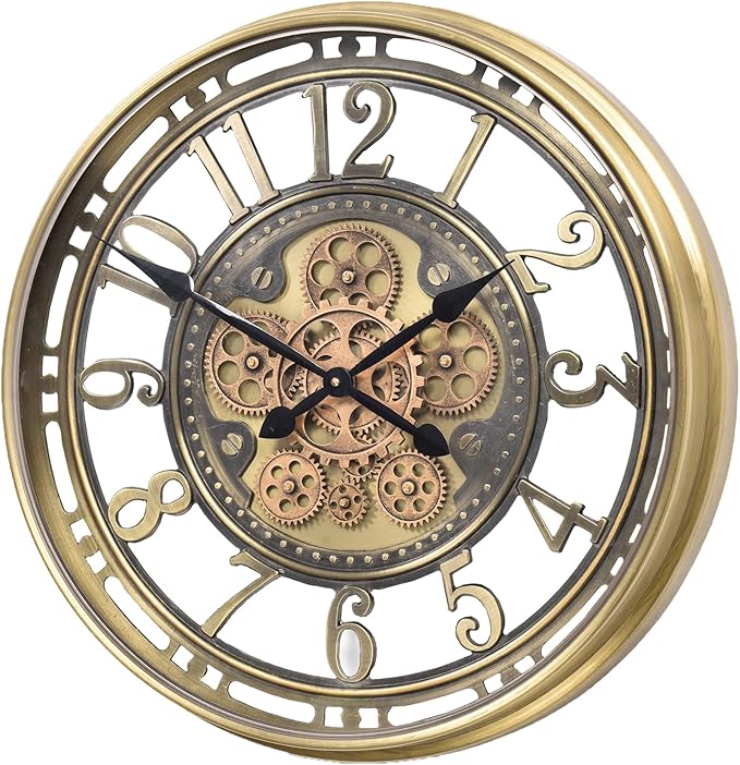 INFINITY TIME 21 Inch Moving Gears Wall Clock,Large Modern Decorative Wall Clocks for Living Room Decor,Brass Gold Roman Numeral