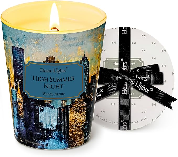 HomeLights High Summer Night Scented Candles | 6.7oz Soy Candles Industrial Chic Large Candle Jars | Ideal Candle Gifts for Events, Home Decor Stress, Relief & Relaxation