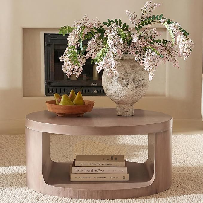 Round Coffee Table with Storage, 31.5" Modern Living Room Table, 2 Tier Circle Wood Center Tables for Apartment, Living Room, Open-Style Storage Gray Coffee Tables, 31.5"*15.7" (Gray)