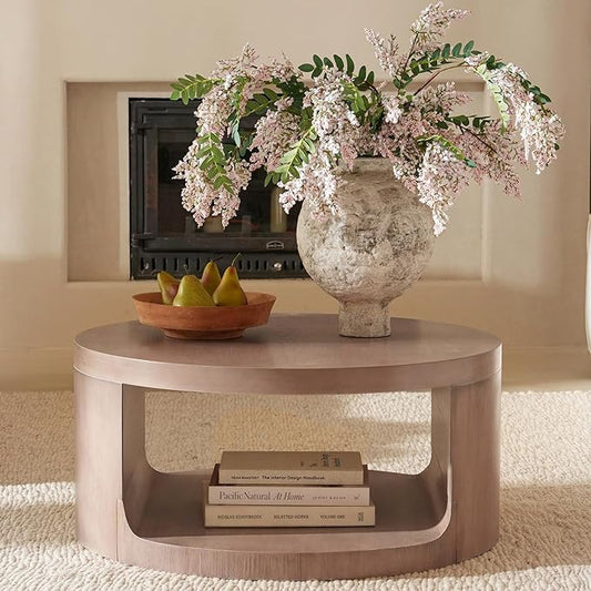 Round Coffee Table with Storage, 31.5" Modern Living Room Table, 2 Tier Circle Wood Center Tables for Apartment, Living Room, Open-Style Storage Gray Coffee Tables, 31.5"*15.7" (Gray)