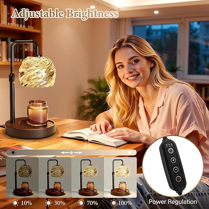 WarmEmbrace Candle Warmer Lamp with Timer for Jar Candles - Dimmable, Height and Brightness Adjustable Electric Wax Warmer Black, 2 Bulbs Included, House Warming Gift & Vintage Home Decor