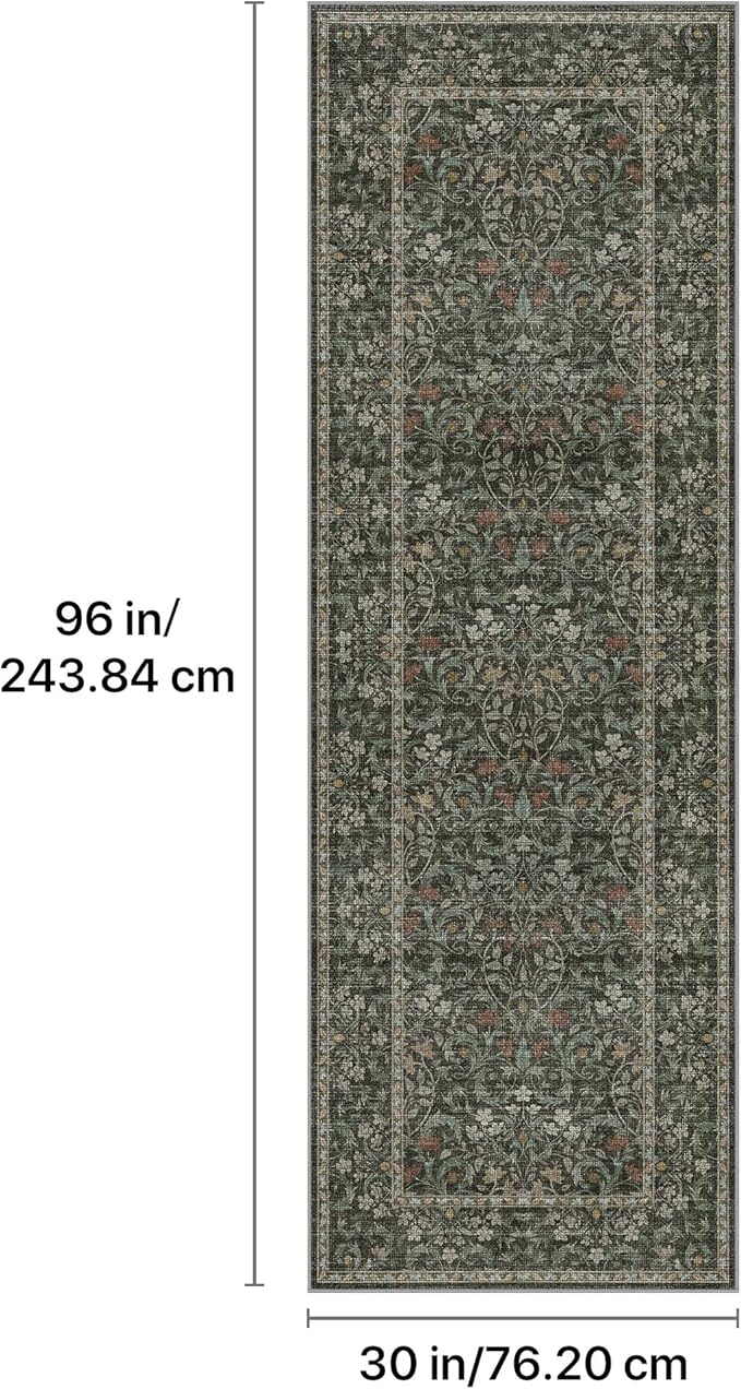 GENIMO Floral Washable Runner Rug 2’6”x8’, Non-Slip Long Hallway Carpet for Entryway, Kitchen, Indoor Floor Use, Vintage Boho Soft Thin Rug Décor, Black