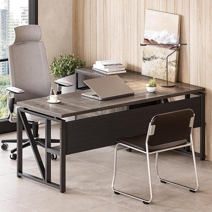 LITTLE TREE 63-Inch Office Desk with 31.5-Inch Lateral File Cabinet, Study Writing Desk Computer Desk for Home Office