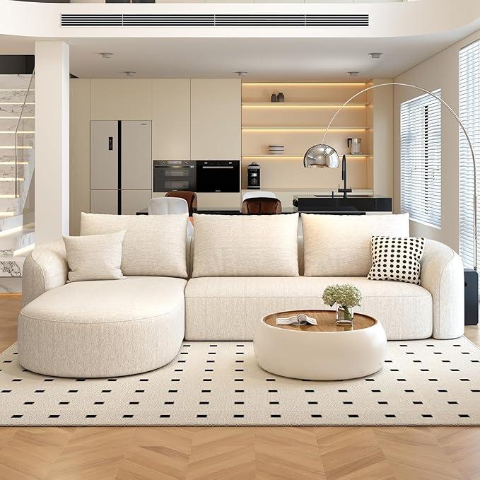 111" Modular Sectional Couches Luxury Modern Curved Back Sofa,Minimalist Comfy L-Shape Boneless Cloud Couch for Living Room Apartment,(Left Facing Chaise,White)