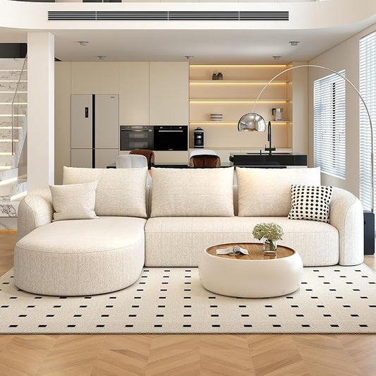 111" Modular Sectional Couches Luxury Modern Curved Back Sofa,Minimalist Comfy L-Shape Boneless Cloud Couch for Living Room Apartment,(Left Facing Chaise,White)