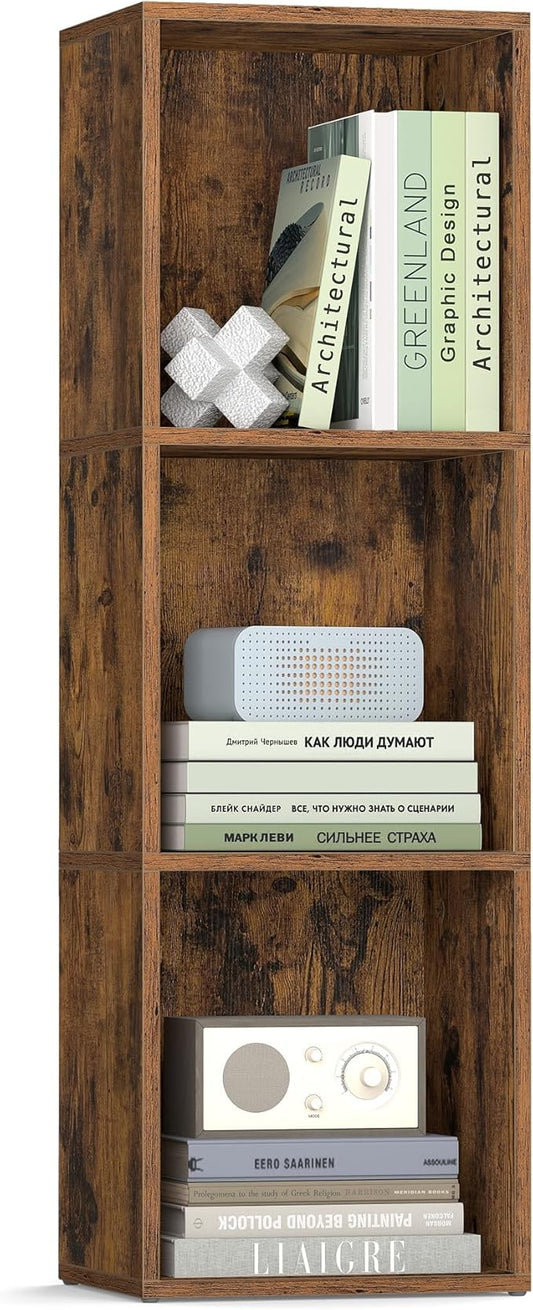 VASAGLE Custos Collection - Bookshelf, 3-Tier Bookcase, Book Shelf, Open Storage Shelf, 9.4 x 11.8 x 37.3 Inches, for Living Room, Home Office, Dining Room, Rustic Brown ULBC433K01