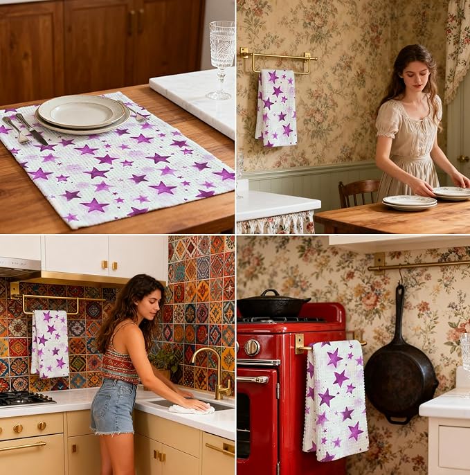 Watercolor Star Hand Towel, Star Waffle Towels, Nursery & Bathroom Hand Towel, 16x24 Inch Purple Dish Tea Towel Decor for Kitchen & Nursery & Bathroom, Gift for Friends & Homeowners.