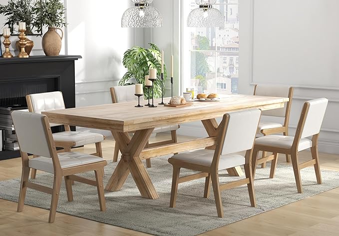 KCC Modern PU Leather Dining Chairs Set of 6, Upholstered Kitchen Chairs with Solid Wood Legs and Comfortable Seat for Dining Room/Lounge/Bedroom(White)