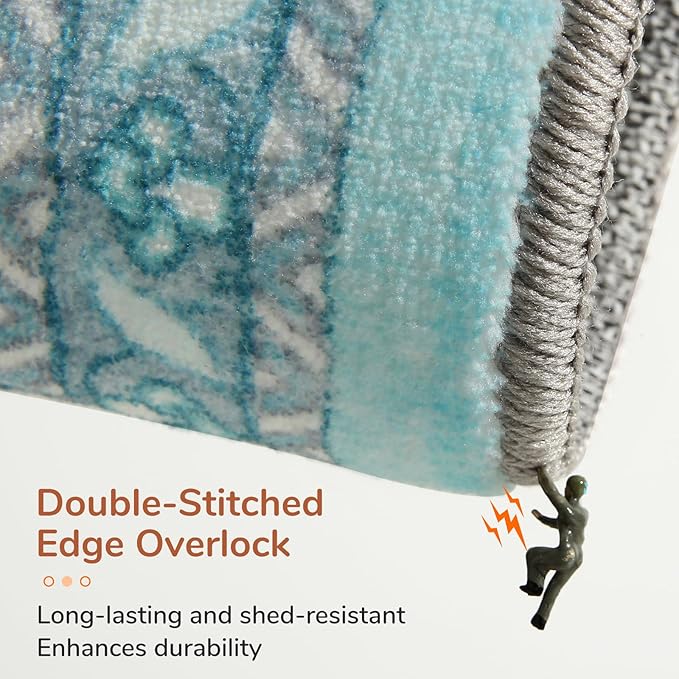 OPPODREAM Thin Area Rugs 5x7, 5x7 Washable Rug with Non Slip Backing, 5 x 7 Faux Cashmere Low-Pile Carpet, Teal & Turquoise & Cream