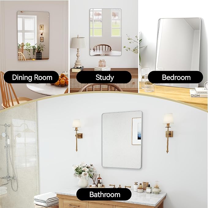 20x30 Rectangle Mirror Full Length Wall Mounted Hanging or Against Wall Metal Frame Dressing Make-up Mirrors for Entryway Bedroom Bathroom Living Room 20 30 inch Silver