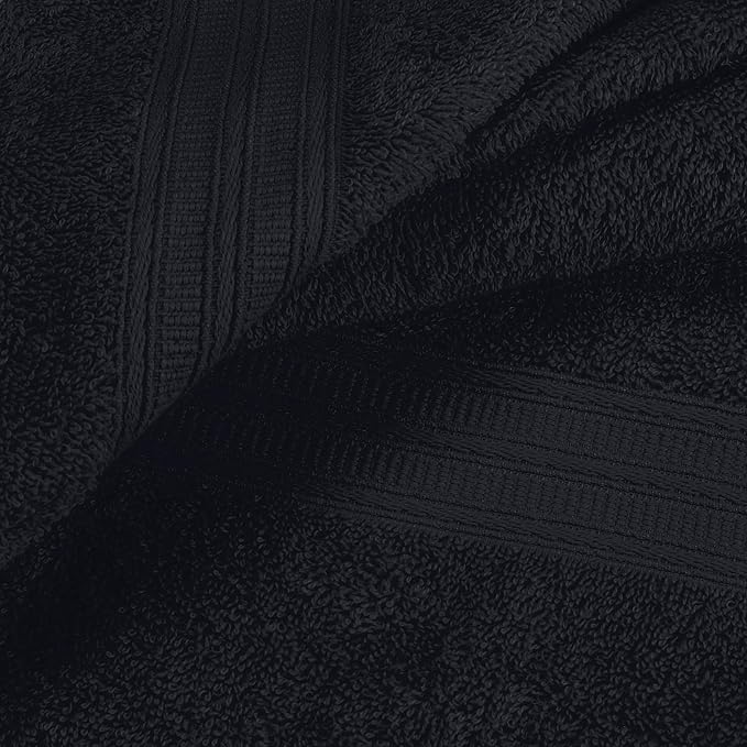 BOUTIQUO Ultra Soft 3 Pack Cotton Towel Set, Contains a Bath Towels 27x54 inch, a Hand Towels 16x24 inch & a Wash Coths 12x12 inch, Ideal Everyday use, Compact & Lightweight - Black