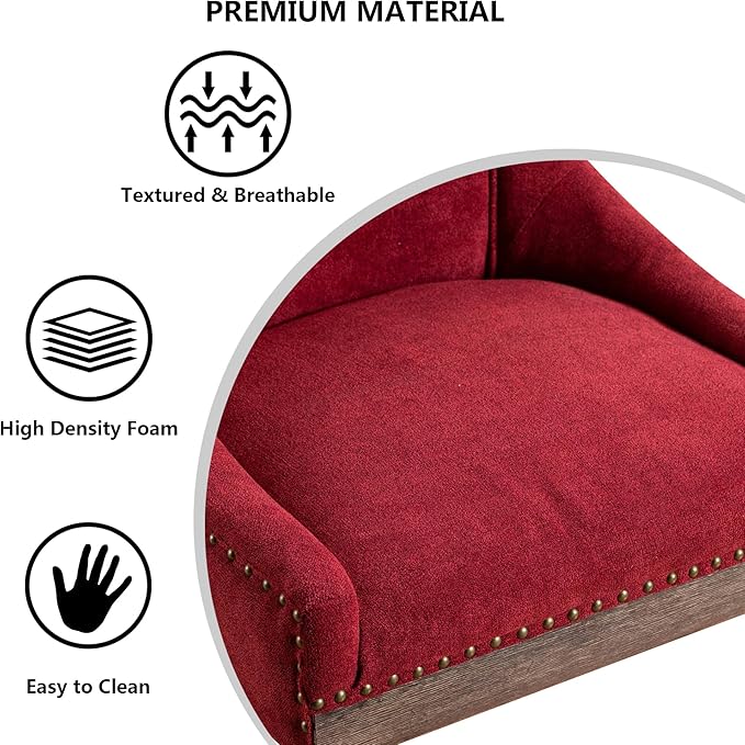 Farmhouse Dining Chairs Set of 6, Upholstered Fabric Dining Room Accent Chairs with Wood Legs & Bronze Nailhead, High Wingback Kitchen Chairs for Living Room Hotel Apartment, Burgundy