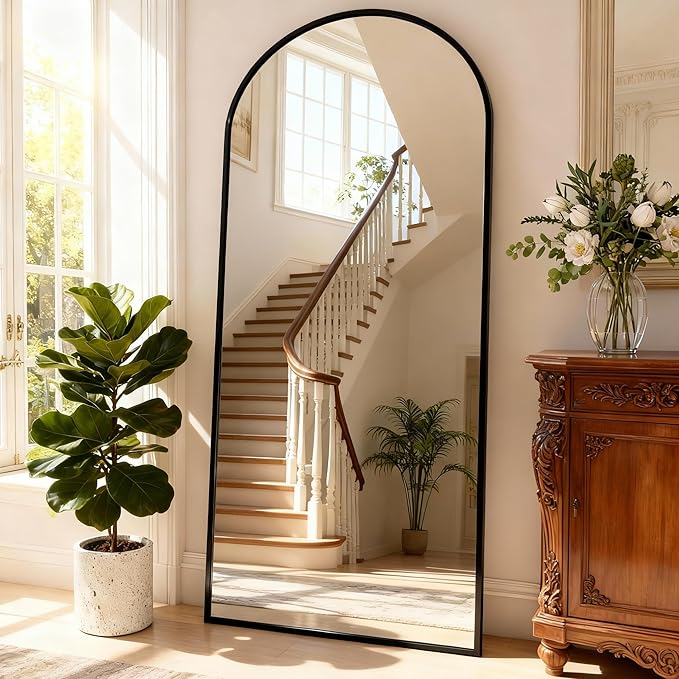 Arched Full Length Mirror,67" L x 30" W Floor Mirror, Aluminum Alloy Frame, Shatterproof Glass - Free Standing, Leaning or Wall Mounted for Bedroom, Living Room, Entryway, Modern Home (Black)
