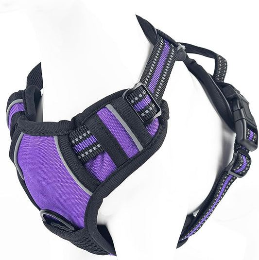 No Pull Dog Harness, Reflective Comfortable Vest Harness with Easy Control Handle Adjustable Soft Padded Pet Vest for Small to X-Large Dogs (Purple, Large (Approx Weight:36.37-49.60 LB))
