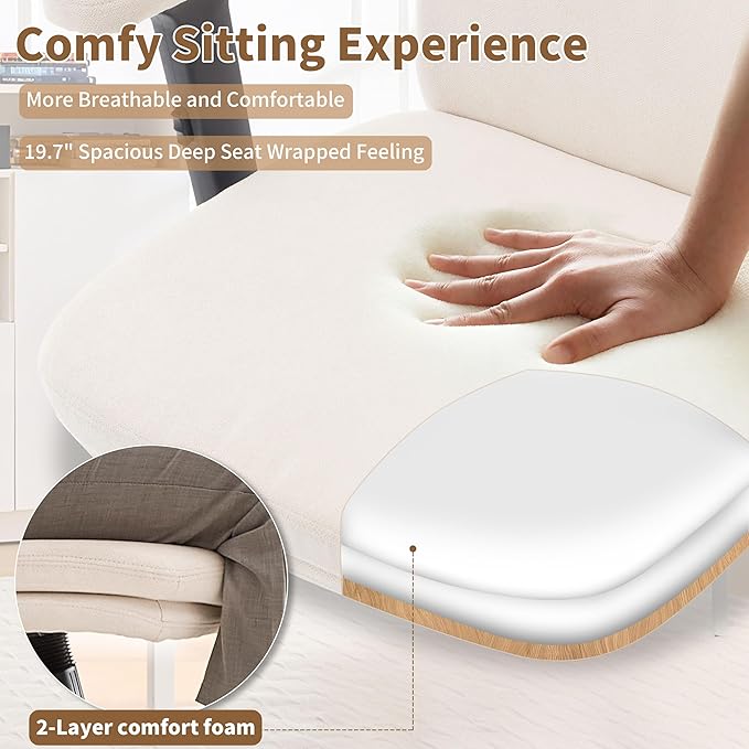 Office Chair Adjustable Desk Chair Mid Back Comfortable Linen Ergonomic Back Support Home Computer Chair with Padded 2D Flip-up Armrest Swivel Wheels (Beige)