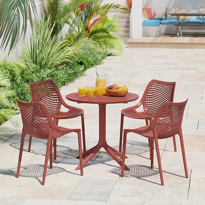 Costaelm Small Patio Table, Outdoor Round Dining Table, Weather Resistant Outside Table for Poolside Deck Lawn Garden Backyard, Red