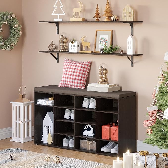 DINZI LVJ Long Wall Shelves, 55.1Inch Wall Mounted Shelves Set of 2, Extra Large Floating Storage Ledges with Sturdy Metal Brackets for Living Room, Bathroom, Bedroom, Kitchen, Espresso