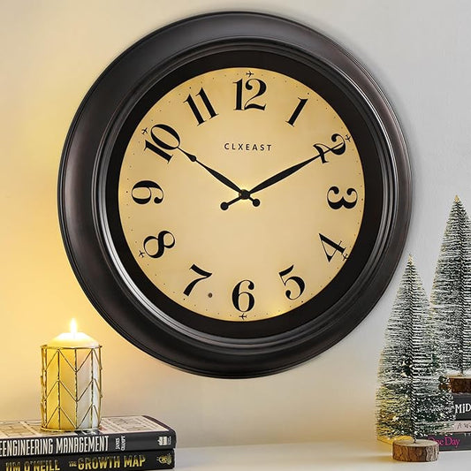 CLXEAST 18 Inch Large Illuminated Wall Clock with AI Smart Night Light Sensor,Modern Farmhouse Wall Clocks for Living Room,Bedroom,Bathroom, Kitchen, Home Office,Oil Rubbed Bronze Black
