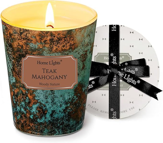 HomeLights Large jar Candle | 1-Wick Long-Lasting Scented Candles, 6.7oz Natural Soy Wax Candle for Home Scented, Industrial Chic Gifts for Women & Men, Teak Mahogany
