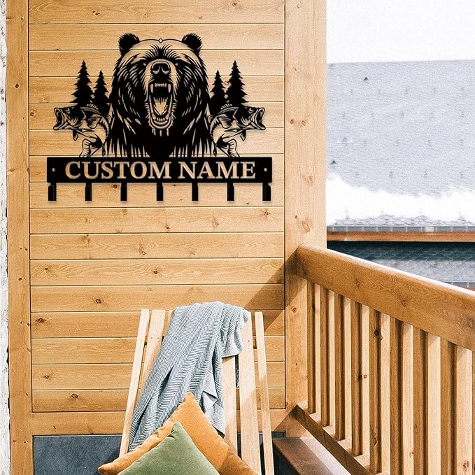 Personalized Custom Name Bear Key Wall Hooks,Metal Bear Keys Clothes Hooks,Metal Bear Wall Home Storage Decorative,For Front Door, Hallway, Kitchen, Bedroom,Keys,Hats (Style F)