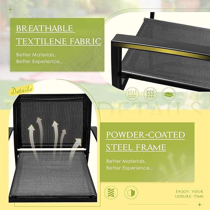 Greesum 4 Pieces Outdoor Furniture Set All Weather Patio Conversation Set with Porch Loveseat, Garden Bistro Chairs with Glass Coffee Table for Garden Backyard Poolside Textile Modern, Black