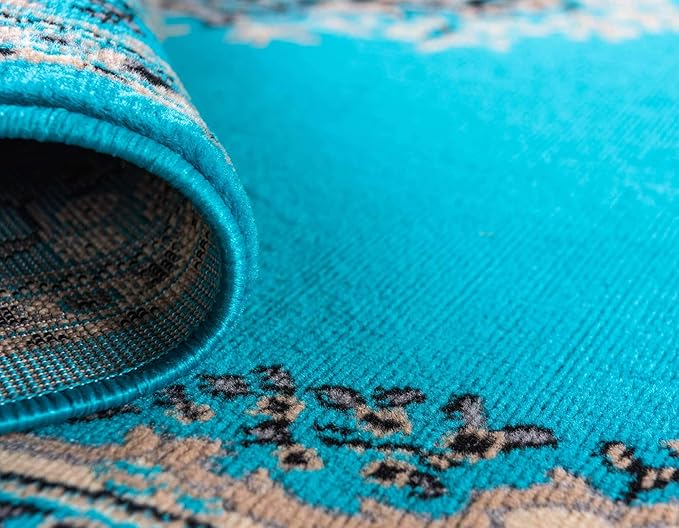 Unique Loom Reza Collection Traditional Persian Style Area Rug, 9 x 12 ft, Turquoise/Ivory