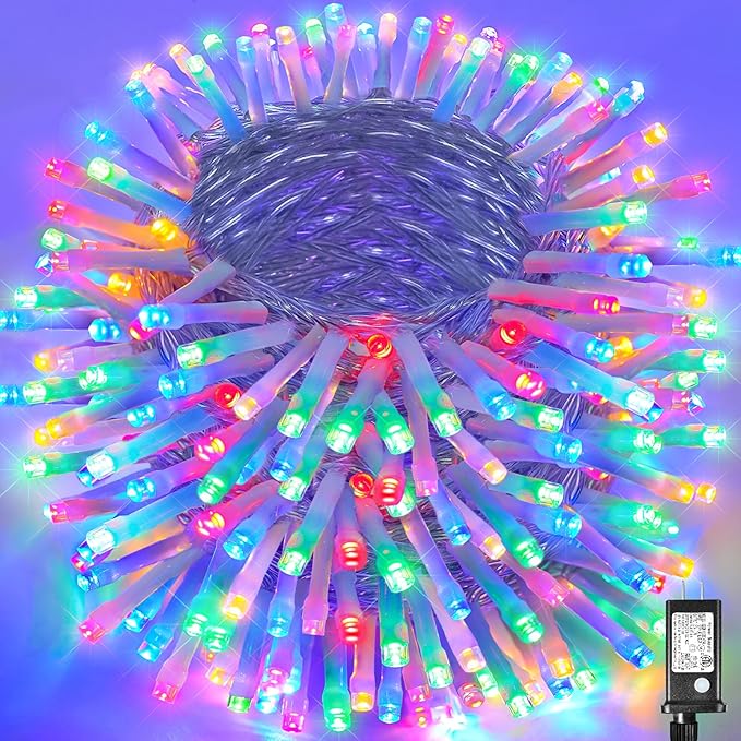 165ft Christmas Lights Outdoor Waterproof, 500 LED Chrismtas String Lights for Bedroom Clear Wire, Plug in Twinkle Fairy Light for Indoor Outdoor Home Party Garden Decorations, Multicolor