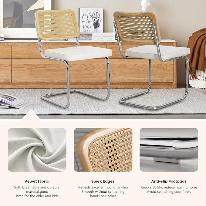 SoarFlash Kitchen Table and Chairs for 2, 31.5" Dining Table Set for 2 with Velvet Upholstered Chairs, 3 Piece Round Kitchen Table Set, Dining Room Table Set for Small Space, Apartment, Beige/White