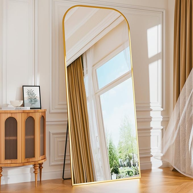 Antok Full Length Mirror, 71"x28" Floor Mirror Freestanding, Arched Floor Standing Large Mirrors Full Body Mirror with Stand for Bedroom, Hanging Mounted Mirrors for Living Room, Gold