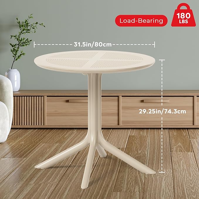 Costaelm Sunshine 31.5" Round Plastic Outdoor Patio Dining Table for 4, Sand