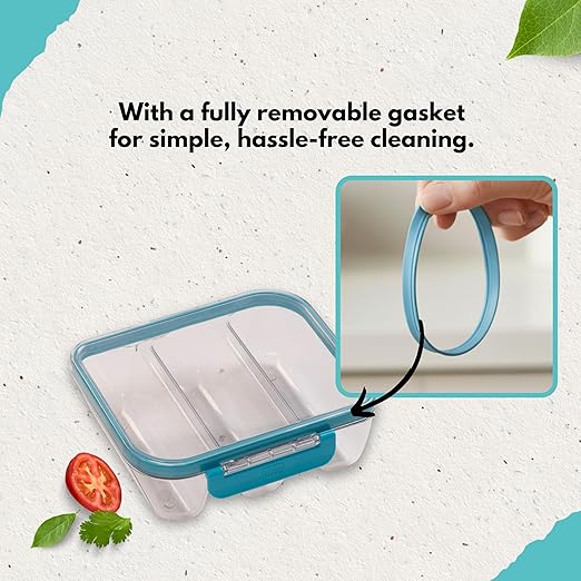 MyGo Pro Rectangular Taco Container, 3-Compartment Clear Heavy Duty Plastic Taco Holder, Portable Sleek Design, Spill-Resistant with Removable Gasket, 6.375" L X7.5" W X 2.75" H