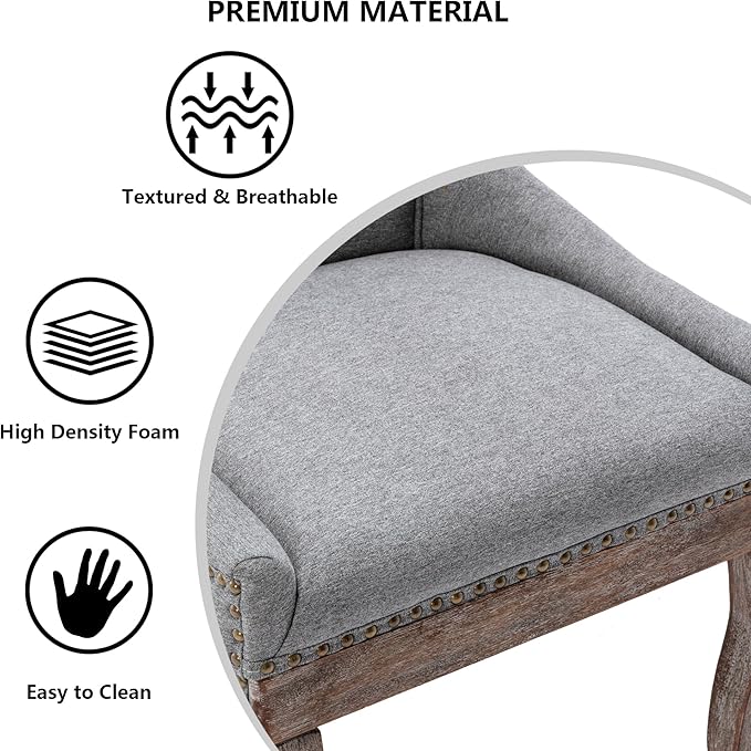 Farmhouse Dining Chairs Set of 2, Upholstered Fabric Dining Room Accent Chairs with Wood Legs & Bronze Nailhead, High Wingback Kitchen Chairs for Living Room Hotel Apartment, Gray