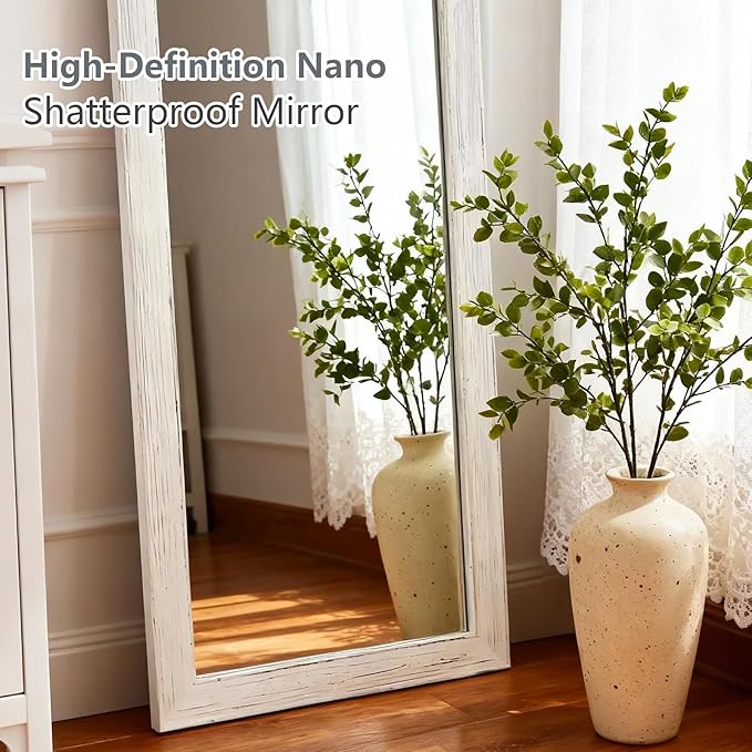 Yumyolk Full Length Mirror 56"x22" with Stand Wood Frame Leaning Hanging for Living Room Bedroom Cloakroom White