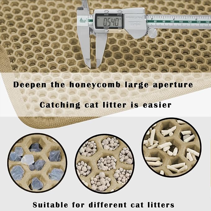 HCY&WLD 2-Pack Cat Litter Mat, Double Layer Honeycomb Waterproof Urine Proof Non-slip Litter Trapping Mat, Less Waste, Easy to Clean Cat Litter Box Mat, Kitten Indoor Supplies (Khaki, 20x16 Inches)