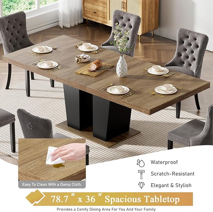 Goujxcy 5-Piece Extendable Dining Table Set for 4-8 People 63-78 Inch Kitchen Table Set with 4 Velvet Upholstered Chairs Farmhouse Rectangular Dining Room Table Set for Kitchen Dining Room Apartment