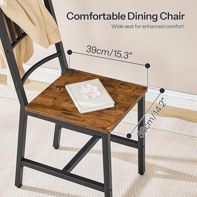HOOBRO Kitchen Chairs Set of 4, Wooden Dining Room Chairs with Metal Frame, Dining Chair with Back, Easy to Assemble, Farmhouse Dining Chair for Living Room, Rustic Brown and Black BF39CDP401