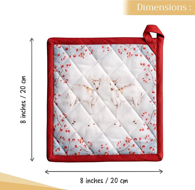 Maison d' Hermine Pot Holders 100% Cotton Heat Resistant Potholders 8" x 8" Hot Pads with Loop for Thanksgiving Christmas Decorations BBQ Cooking Handling Hot Pans (Pack of 1, Fairy Tale Forest)