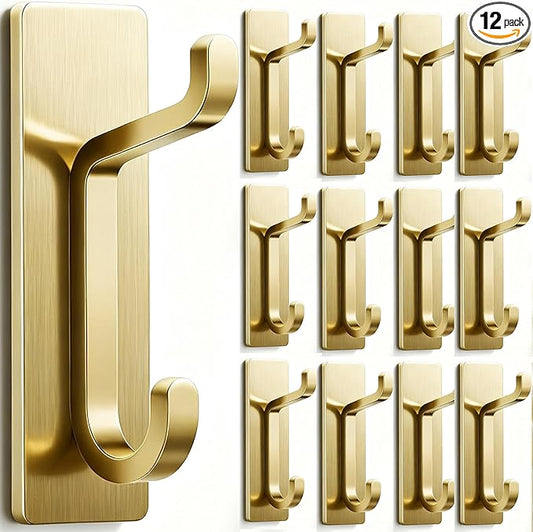 pickpiff Wall Hooks for Coat and Towel: 13LB Adhesive Door Hanger Stick on, Brushed Gold