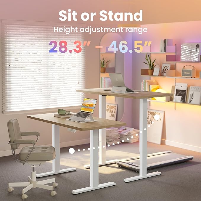 HUANUO 32" Small Electric Standing Desk Adjustable Height, 4 Memory Height Settings, Sit Stand Up Desk for Home Office & Computer Workstation, White
