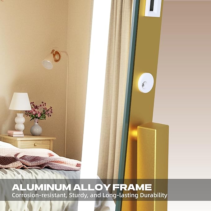 Hasipu Vanity Mirror with Lights, 17" x 22" LED Makeup Mirror, Light up Mirror with Smart Touch 3 Color Modes and Brightness Adjustment, 10X Magnifying Glass,360° Rotation (Gold)