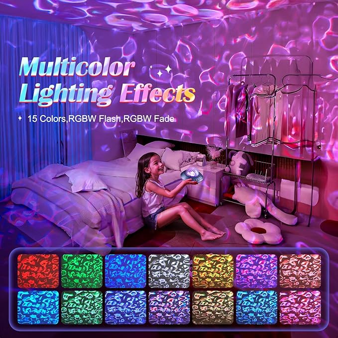 Mubarek Galaxy Projector for Bedroom, White Noises & Bluetooth Night Light Projector,360° Full Coverage Ceiling Projector Galaxy Light Projector,Remote Timer Night Sky Projector Ocean Light Projector