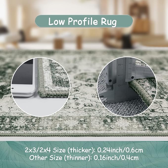 Moynesa Ultra-Thin Washable Area Rug - 2x3 Small Grey Front Door Rug Kitchen Mat, Non Slip Non Shedding Pet Friendly Bathroom Carpet for Office Laundry Powder Room Bedside Hardwood Floor