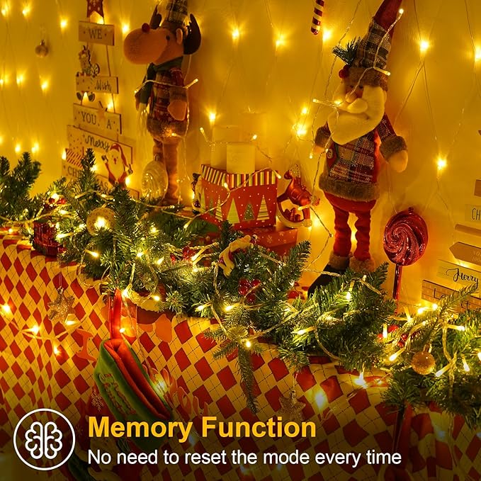 QITONG Warm White Christmas Lights Outdoor, Clear Wire 165ft 500 LED String Light Plug-in, 8 Modes Twinkle Xmas Lights Indoor